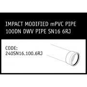 Marley Impact Modified mPVC Pipe 100DN DWV Pipe SN16 6RJ - 240SN16.100.6RJ